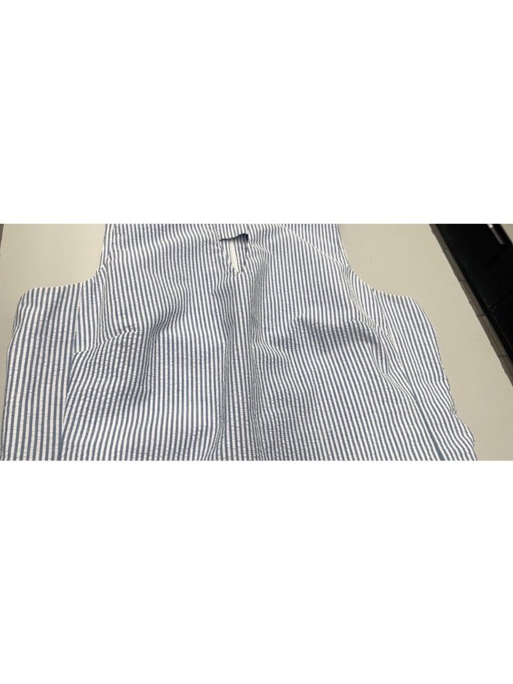 Anne Klein Dress Stripe Blue White Nautical Sleeveless Pockets Zip Up Midi